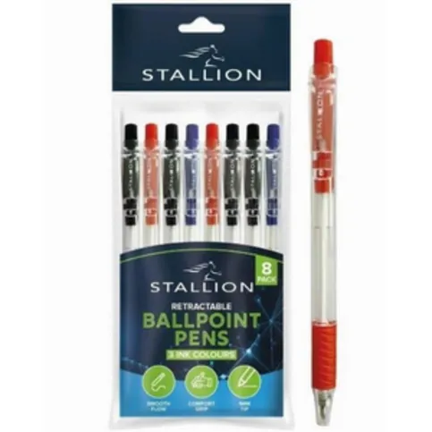 Stallion Retractable Ballpoint Pens Assorted Pens Pack of 6