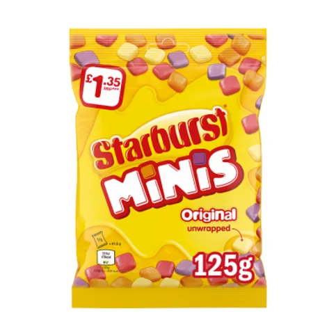 Starburst Minis Vegan Chewy Sweets Fruit Flavoured Treat Bag 125g