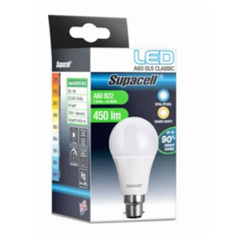 Supacell Led A60 Gls Bc (B22) Base 5w Energy Saving Light Bulb Warm White