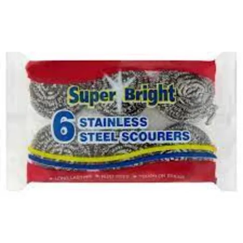 Super Bright Stainless Steel Scourers 6 Pack