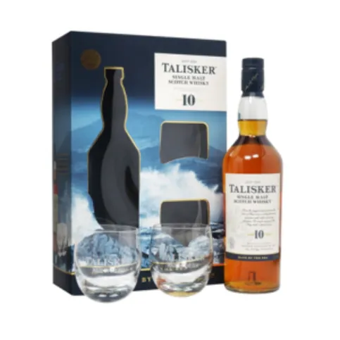 Talisker 10 YO Single Malt Scotch Whisky with Ltd Edition Gift Pack- Two Rocking Glasses 70cl