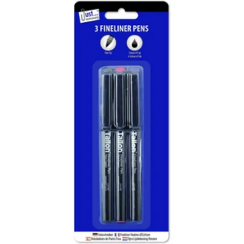 Just Stationery Black Blue And Red Ink Smooth Fineliner Pens 3 Pack