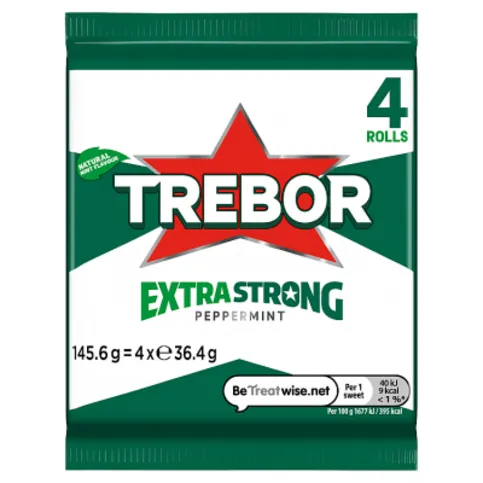 Trebor Extra Strong Peppermint Rolls 4 x 36.4g (145.6g)