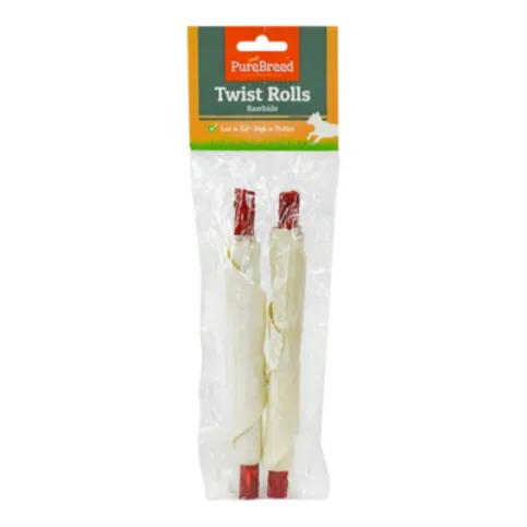 Pet Dog Treats Rawhide Twist Rolls 2 Pack