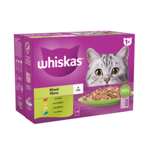 Whiskas 1+ Mixed Menu Adult Wet Cat Food Pouches in Jelly 12 x 85g - Cat Food