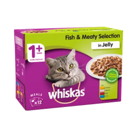 Whiskas Fish & Meaty Selection in Jelly Pouch 1+ Years 12 x 100g (1.2kg)