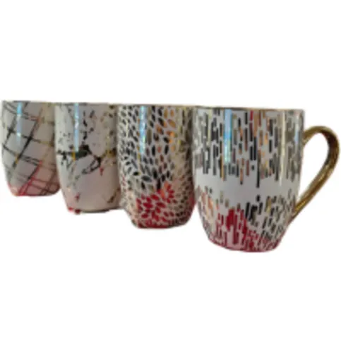 White & Gold Mixed Design Mug x 6