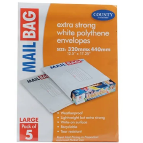 White Polythene Envelopes Large 5 Pack