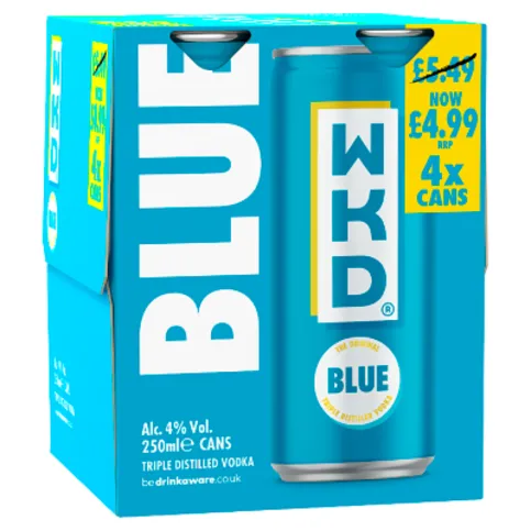 WKD Blue Triple Distilled Vodka 4 x 250ml