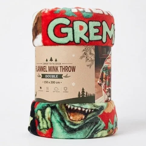 XMAS MINK FLANNEL THROW - GREMLIN