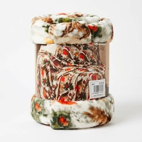 XMAS MINK FLANNEL THROW - ROBIN