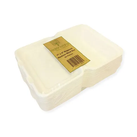 Edenware Bagasse Medium Meal Box 7" x 5" 50 Pieces