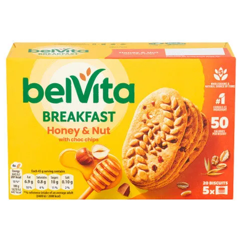 Belvita Honey & Nut with Chocolate Chips Cereal Snack Bars Multipack 225g (5 x 45g)