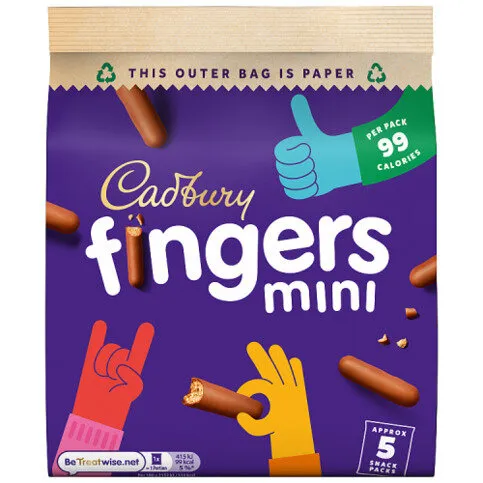 Cadbury Mini Fingers Chocolate Biscuits 5 Pack Multipack 96.5g (5 x 19.3g)