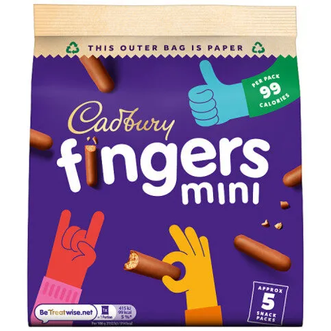 Cadbury Mini Fingers Chocolate Biscuits 5 Pack Multipack 96.5g (5 x 19.3g)