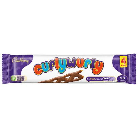Cadbury Curly Wurly Chocolate Bar 4 Pack Multipack 86g (4 x 21.5g)
