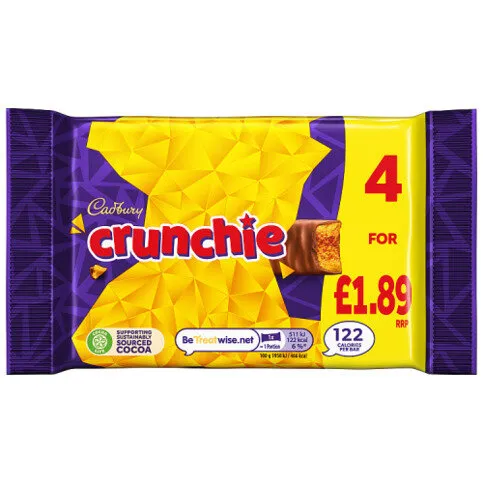 Cadbury Crunchie Chocolate Bar 4 Pack 104.4g