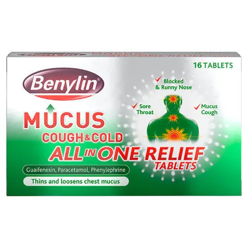 Benylin Mucus Cough & Cold All in One Relief Tablets 16 Tablets