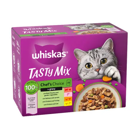 Whiskas 1+ Tasty Mix Chefs Choice Wet Cat Food Pouches in Gravy 12 x 85g