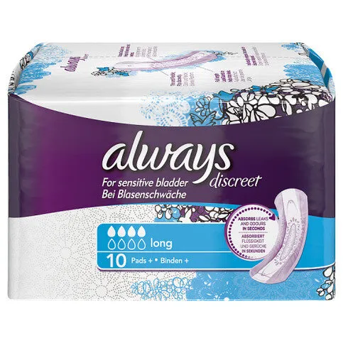 Always Discreet Incontinence Pads+ Long For Sensitive Bladder 10X