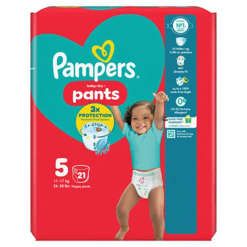 Pampers Baby-Dry Nappy Pants Size 5, 21 Nappies, 11kg-17kg, Carry Pack