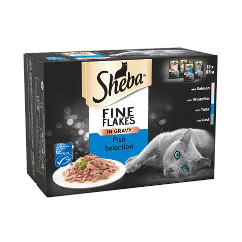 Sheba Fine Flakes Cat Food Pouches Fish in Gravy 12 x 85g