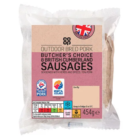 Co-op 8 British Cumberland Sausages 454g