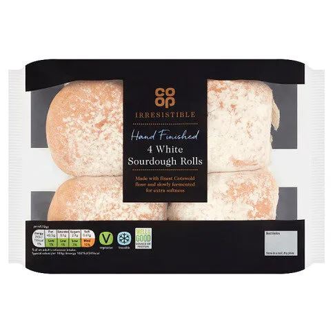 Co-op Irresistible Hand Finished 4 White Sourdough Rolls