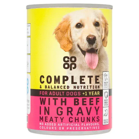 Co-op Complete & Balanced Nutrition for Adult Dogs with Beef in Gravy Meaty Chunks +1 Year 400g
