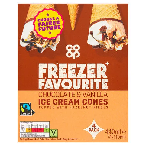 Co-op Freezer Favourite Chocolate & Vanilla Ice Cream Cones 4 x 110ml (440ml)