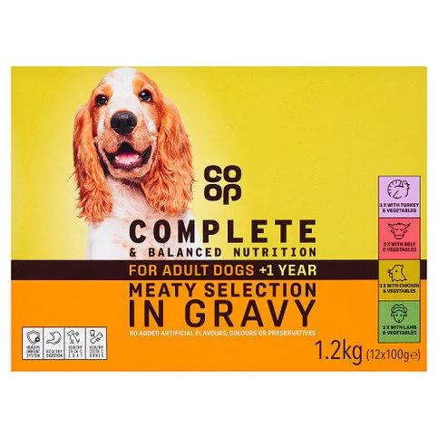 Co-op Meaty Selection in Gravy for Adult Dogs +1 Year 12 x 100g (1.2kg)