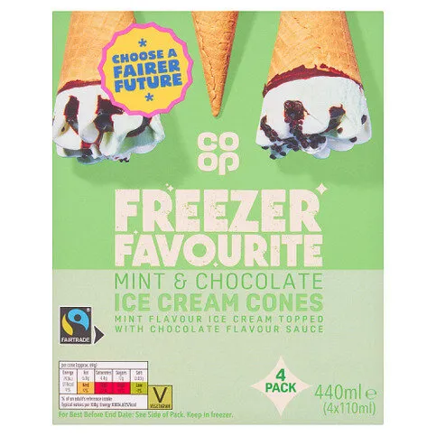 Co-op Freezer Favourite Mint & Chocolate Ice Cream Cones 4 x 110ml (440ml)