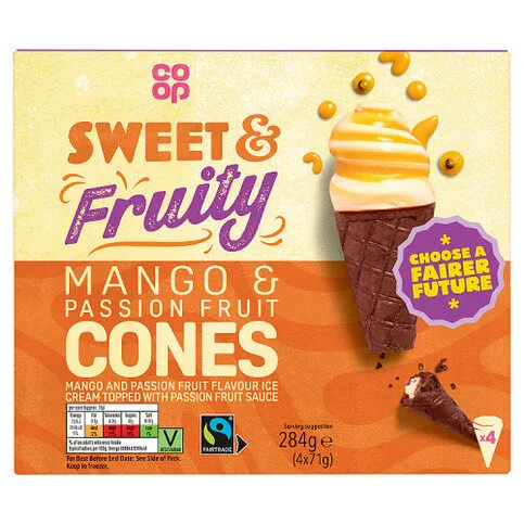 Co-op Mango & Passion Fruit Cones 284g (4 x 71g)