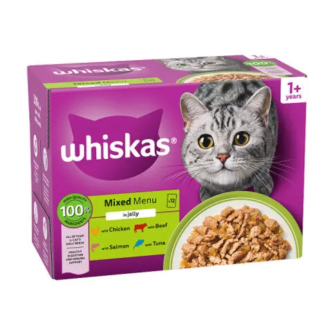 Whiskas 1+ Mixed Menu Wet Cat Food Pouches in Jelly 12 x 85g