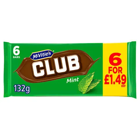 McVitie's Club Mint Bars 6 x 22g (132g)