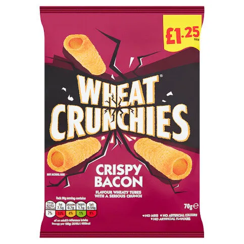 Wheat Crunchies Crispy Bacon Flavour Wheaty Tubes with a Serious Crunch 70g
