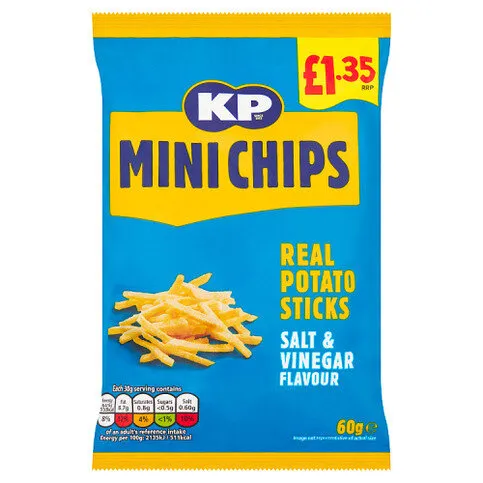 KP Mini Chips Salt & Vinegar Flavour Real Potato Sticks 60g
