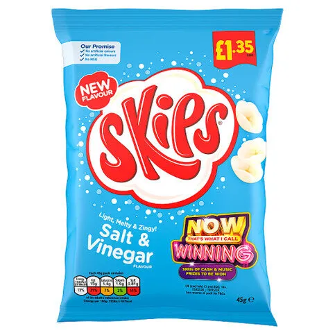 Skips Light, Melty & Zingy! Salt & Vinegar Flavour 45g