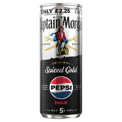 Captain Morgan Original Spiced Gold and Pepsi MAX® Premix 250ml 5% vol £2.25 PMP