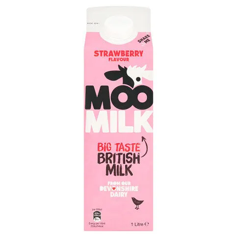 Moo Milk Strawberry Flavour British Milk 1 Litre