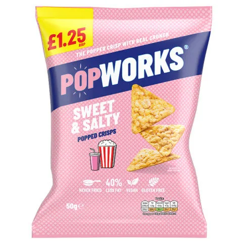 Popworks Sweet & Salty Popped Crisps RRP £1.25 PMP 50g