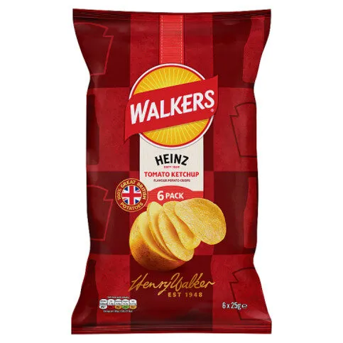 Walkers Heinz Tomato Ketchup Multipack Crisps 6x25g