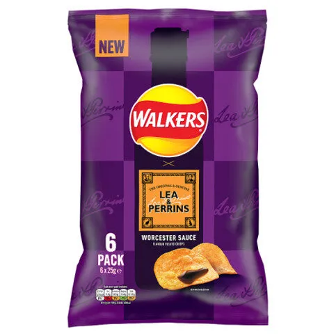 Walkers Lea & Perrins Worcester Sauce Multipack Crisps 6x25g
