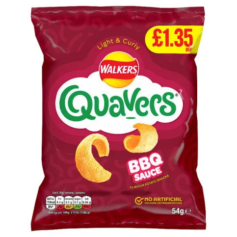 Walkers Quavers BBQ Snacks Crisps 54g PMP £1.35 RRP