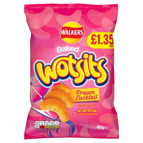 Walkers Wotsits Prawn Cocktail Crisps 48g PMP £1.35 RRP