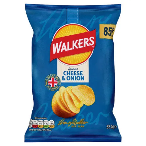 Walkers Snacks Cheese & Onion Crisps 32.5g PMP RRP 85P