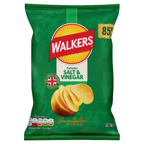 Walkers Snacks Salt & Vinegar Crisps 32.5g PMP RRP 85p