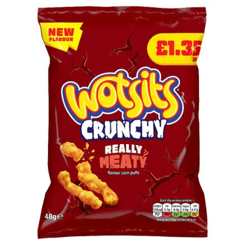 Walkers Wotsits Crunchy Really Meaty Snacks Corn Puffs 48g PMP RRP £1.35