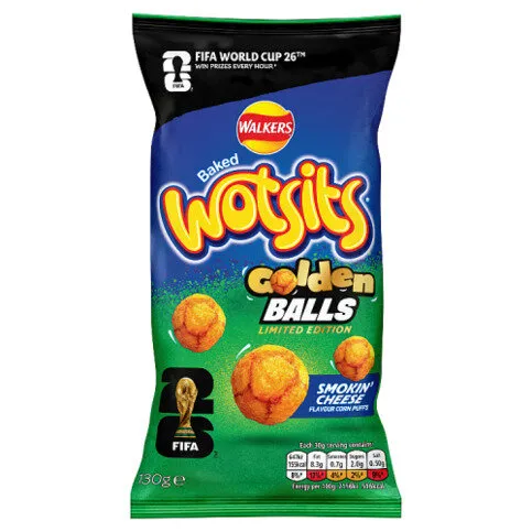 Wotsits Golden Balls Smokin’ Cheese Puffs 130g - Large Sharing Crisps Bag