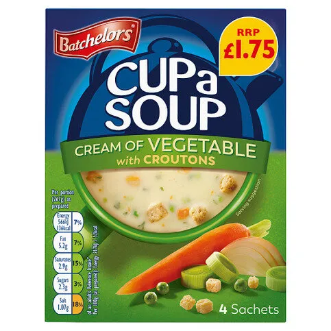 Batchelors 4 Cream of Vegetable with Croutons Cup a Soup 122g